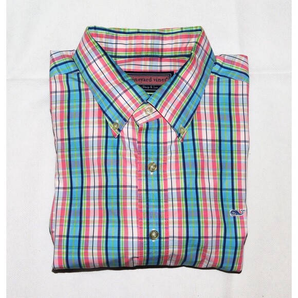 vineyard vines Whale Men's Long Sleeve Button Down Plaid Shirt Size Large - Picture 6 of 8